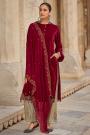 Ready To Wear Deep Red Velvet Suit With Kashmiri Jamawar Pants