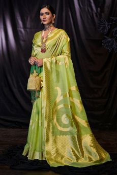 Lime Green Modal Cotton Weaved Saree