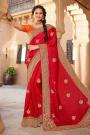 Red Silk Based Embellished Saree