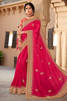 Pink Silk Based Embellished Saree