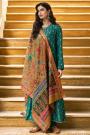 Ready To Wear Teal Green Viscose Silk Weaved A-line Kurta With Kashmiri Kani Dupatta