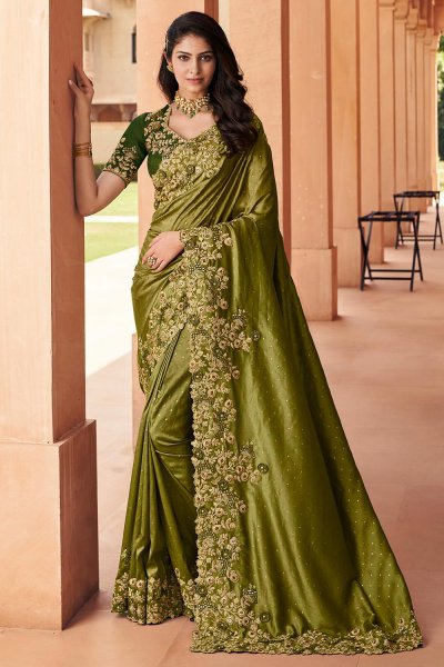 Buy Mehendi Green Silk Based Designer ...