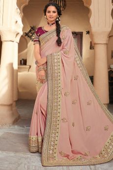 Dusty Pink Silk Based Embellished Saree