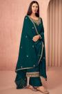 Teal Blue Georgette Embellished Kurta With Palazzo