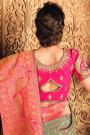 Sage Green & Pink Zari Weaved Banarasi Silk Saree