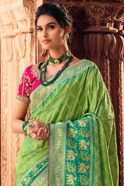 Light Green Zari Weaved Banarasi Silk Saree