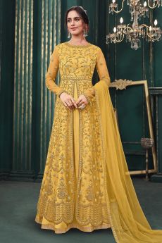 Yellow Net Embellished Anarkali Dress