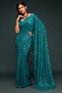 Teal Blue Georgette Sequined Saree