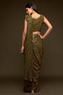 Olive Green Georgette Sequined Saree