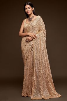 Ancient Ivory Georgette Sequined Saree