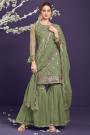 Pastel Green Net Embellished Suit With Sharara