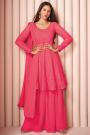 Pink Georgette Sharara Style Peplum Suit