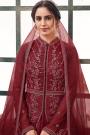 Deep Red Net Embellished Cape Style Anarkali Dress