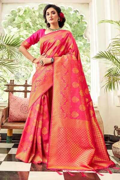 Pink Zari Weaved Soft Handloom Silk Saree
