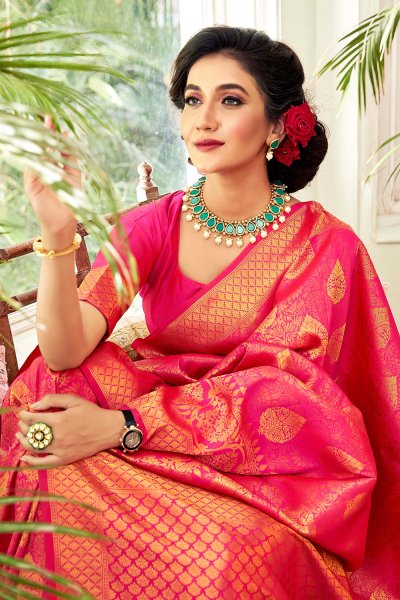 Pink Zari Weaved Soft Handloom Silk Saree