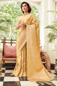 Cream Zari Weaved Soft Handloom Silk Saree