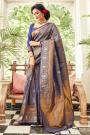 Navy Blue Zari Weaved Soft Handloom Silk Saree