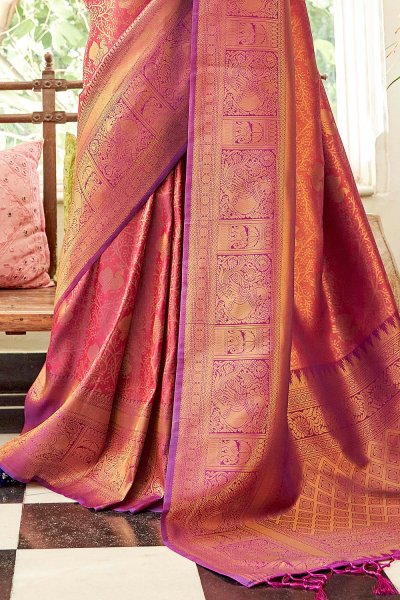 Magenta Zari Weaved Soft Handloom Silk Saree