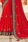 Red Silk Border Saree With Brocade Blouse