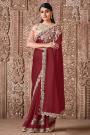 Red Designer Embellished Satin Silk Saree