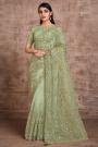 Pista Green Designer Embellished Net Saree