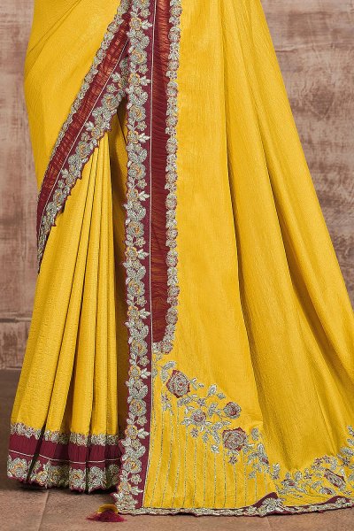 Yellow Designer Silk Border Saree