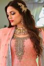 Peach Embellished Georgette Sharara Style Suit
