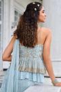 Ready To Wear Sky Blue Peplum Style Georgette Embellished Palazzo Suit