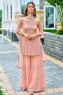Ready To Wear Peach Peplum Style Georgette Embellished Palazzo Suit