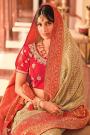 Beige Banarasi Silk Saree With Red Border