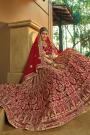 Deep Red Velvet Embellished Bridal Lehenga