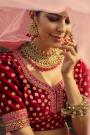 Deep Red Velvet Embellished Bridal Lehenga