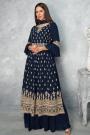 Navy Blue Georgette Peplum Style Suit With Sharara