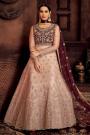 Light Pink & Maroon Net Embellished Anarkali Suit With Dupatta