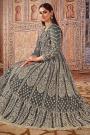 Grey Intricately Embellished Net Anarkali Suit With Dupatta