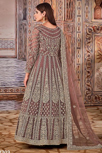 Dusky Pink Intricately Embellished Net Anarkali Suit With Dupatta