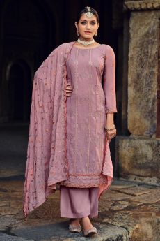 Lilac Georgette Embroidered Salwar Suit