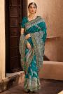 Teal Blue Banarasi Silk Saree With Zari Weaving