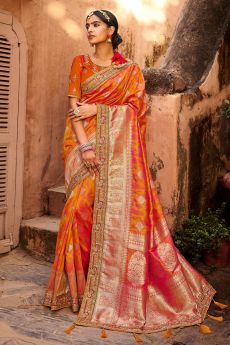 Orange Banarasi Silk With Zari Weaving
