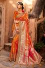 Orange Banarasi Silk Saree With Zari Weaving