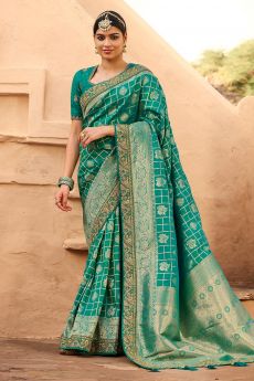 Teal Blue Banarasi Silk With Zari Weaving