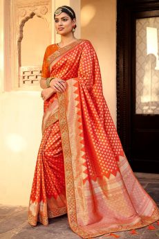 Orange Banarasi Silk With Zari Weaving