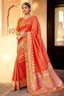 Orange Banarasi Silk Saree With Zari Weaving