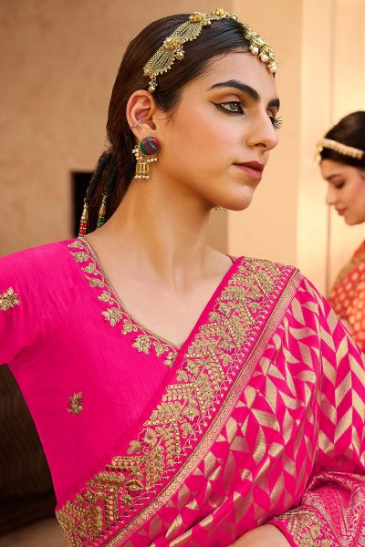 Pink Banarasi Silk With Zari Weaving