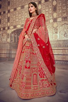 Red Silk Embellished Bridal Lehenga Set