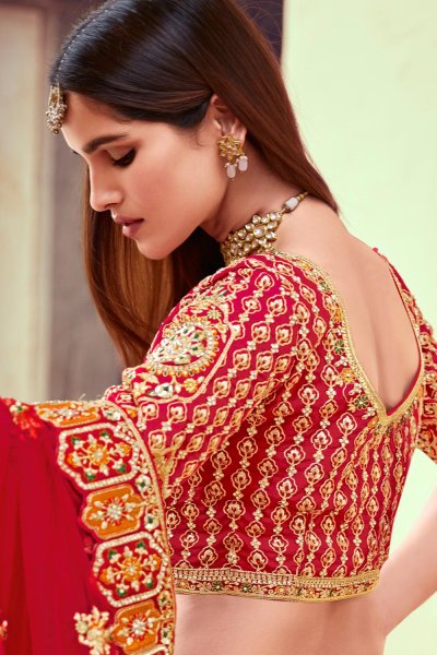 Red Silk Embellished Bridal Lehenga Set