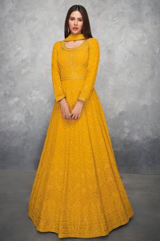 Deep Yellow Georgette Embellished Anarkali Dress