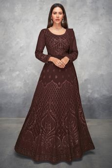 Chocolate Brown Georgette Embellished Anarkali Dress