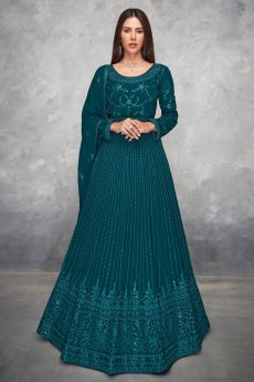 Teal Georgette Embellished Anarkali Dress