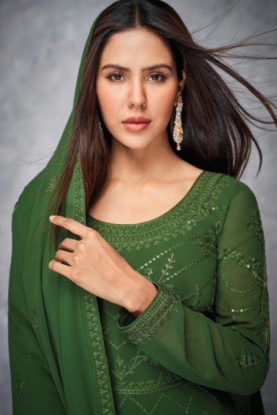 Green Georgette Embellished Anarkali Dress